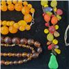 Image 2 : 4 Vintage Large Bead Necklaces * Candy Drop, Fruit Salad, Faux Amber & Butterscotch Resin * Variety