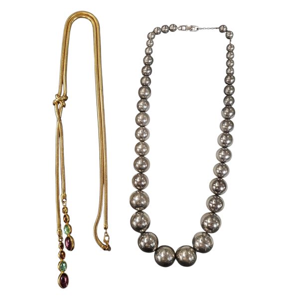 Vintage Monet 40" Lariat Necklace & Napier 24" Graduated Metal Bead Necklace (Largest bead is 1")