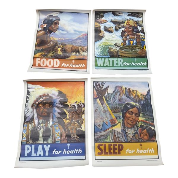 1954 Posters Set Water Food Play Sleep for Health Native America by Dirk Gringhuis 11x15"