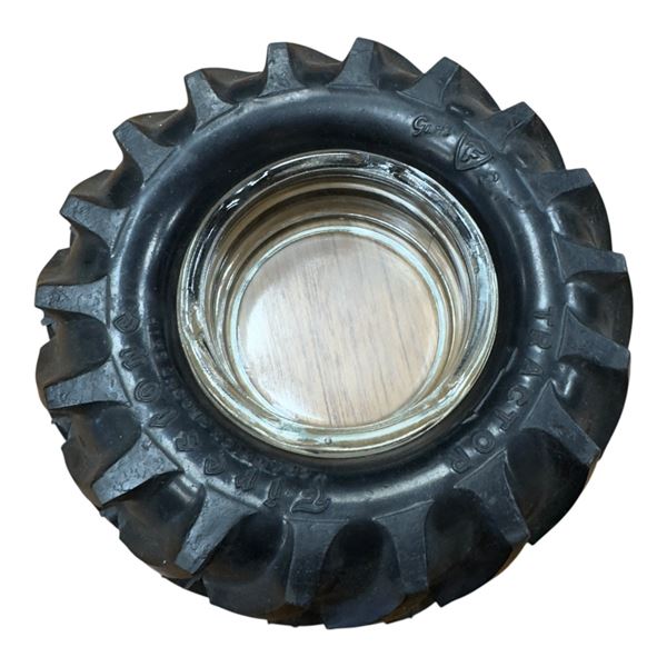 Firestone Tractor Tire Ashtray Rubber & Glass Vintage Promotional Item