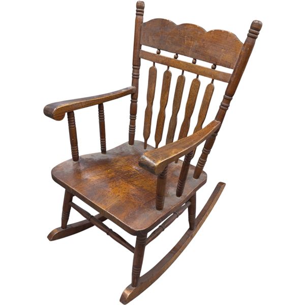 Vintage Grandfather Rocking Chair 39-Inch Tall Wood Frame Upholstered Seat