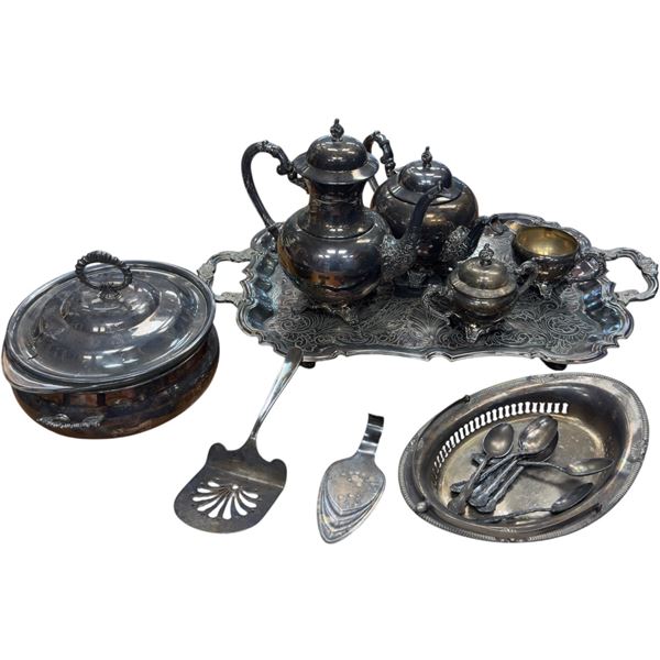 Rogers Silver Plate Collection: Tea and Coffee Service, Larges Serving Bowl, Spoons and More