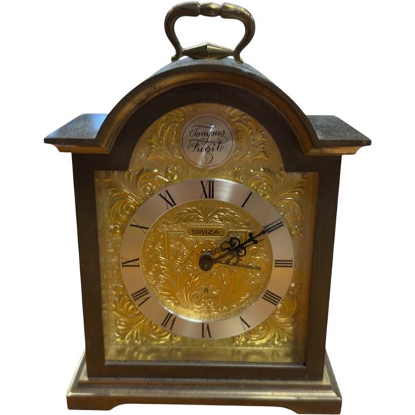 Vintage Swiza Brass Tempus Fugit Clock 6.25-Inch Tall