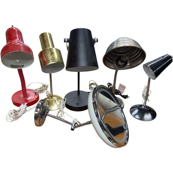 Collection of 5 Gooseneck Lamps & Makeup Mirror
