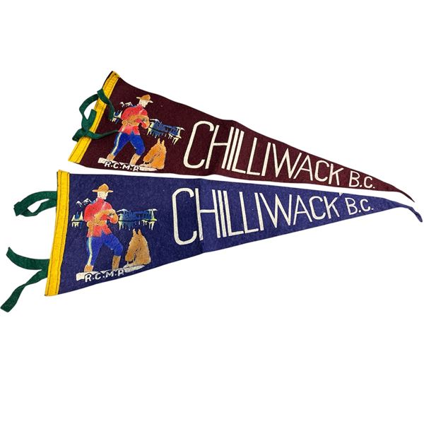 Pair of Vintage RCMP Felt Pennants Chilliwack BC 21-Inch Tall