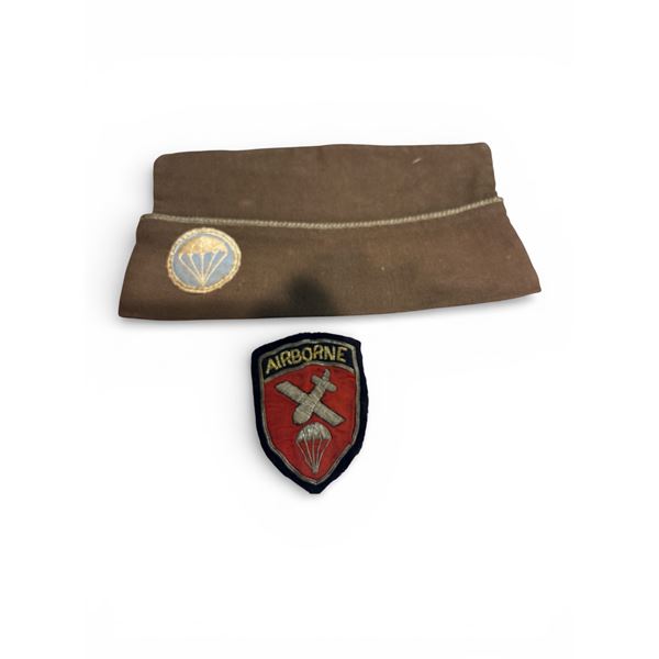 WWII US Army Airbourne Paratropper Garrison Overseas Cap Size 7 & 1943 101st Airbourne Patch