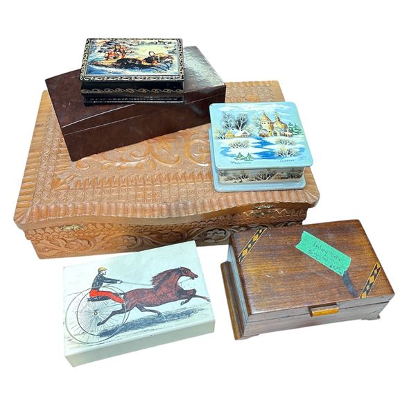 Vintage Collection of Assorted Boxes Wood Metal & Bakelite