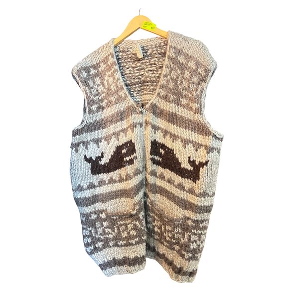 Genuine Cowichan Sweater Vest Cowichan Indian Large 32-Inch Length 22-Inch Shoulder