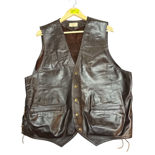 Brown Leather Vest Handcrafted by Linda Delta BC Men's Lace-up Sides 24x15.5-Inch