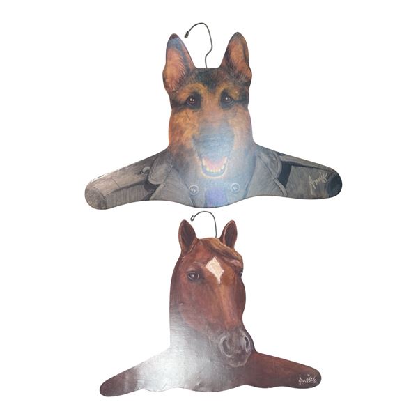 Vintage Annie Signed Uniformed German Shepherd & Horse Clothes Hangers