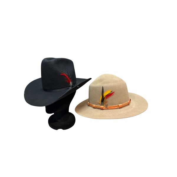 Two Western Style Cowboy Hats Black 6 1/2 & Whitmore Wilderness Collection Buckskin 7 1/8