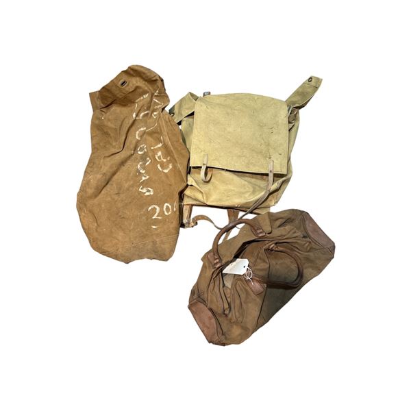 Vintage Canvas Framed Backpack & Two Military Style Canvas Duffle Bags