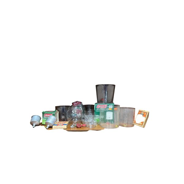 Large Lot of Coleman Lantern Replacement Glass Globes & Parts