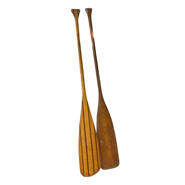 Two Vintage Wooden Paddles Unmarked 60-Inch Long