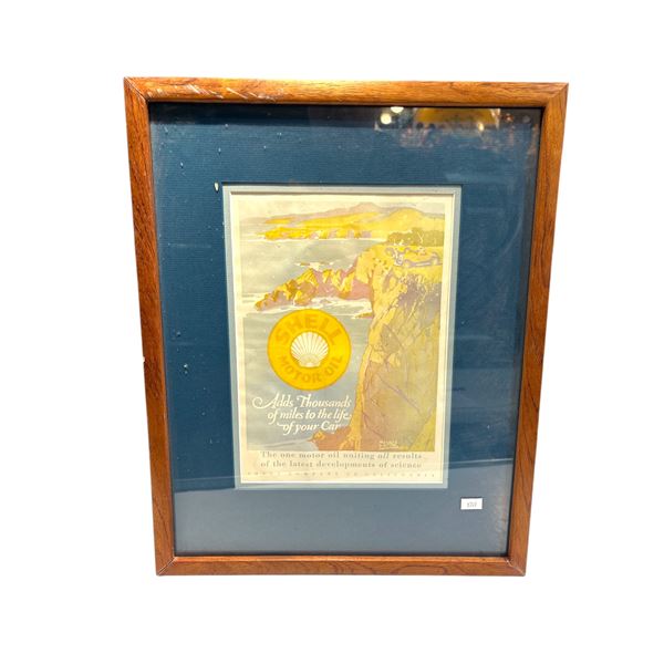 Vintage Framed Shell Motor Oil Advertisement 14x17-Inch