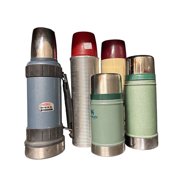 Collection of 5 Vintage & Modern Thermoses: Stanley, Thermos, Tim Hortons & More