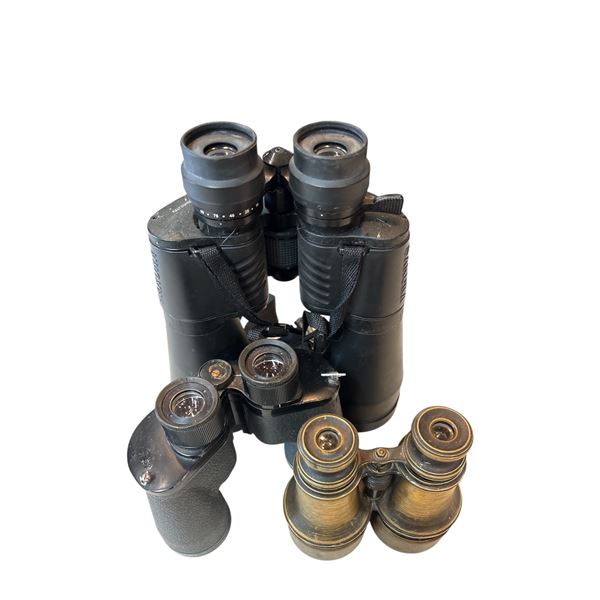 3 Pairs of Binoculars: Sakura, Marksman 9x35 Mark II & Reproduction French Field Binoculars
