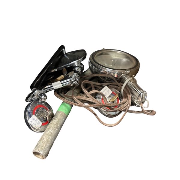 Vintage Automobile Parts: Lockable Gas Caps, Gas Pump Nozzle, 12V Lamp, Mirror Frame & More