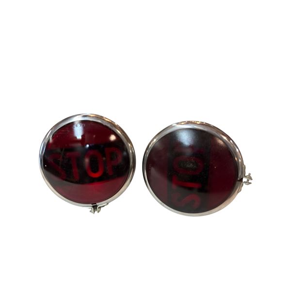 Pair KD 254VRS-12 Jumbo Stoplight Red Stop Lens 7-Inch Diameter New Old Stock with Brackets