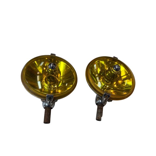 Pair of Vintage Lucas SLR576 Yellow Lens Chrome Backed Fog Lights