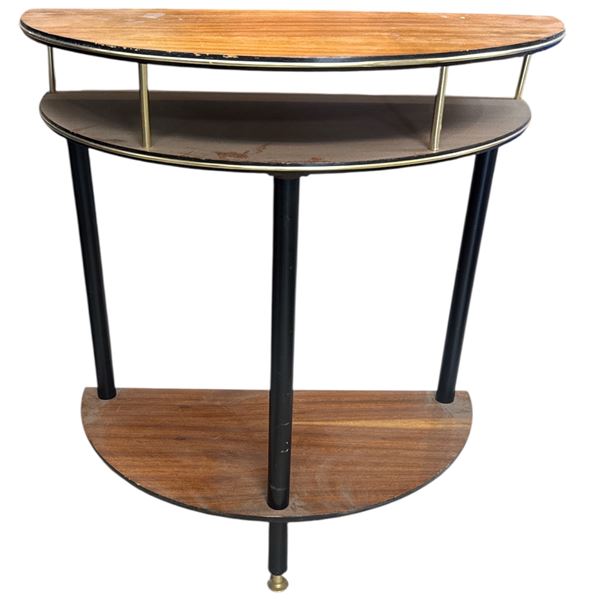 Mid Century Modern Demilune Half Moon Table Veneer & Brass 25x12.5x28-Inch