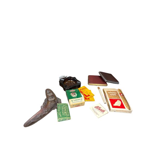 Smokers Lot: Rolling Papers, Cigars, Cigarette Packs and Assorted Ashtrays