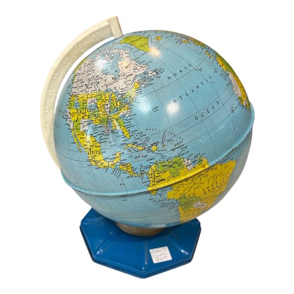 Vintage 9" Metal World Globe by J Chein & Company Mid-20th Century