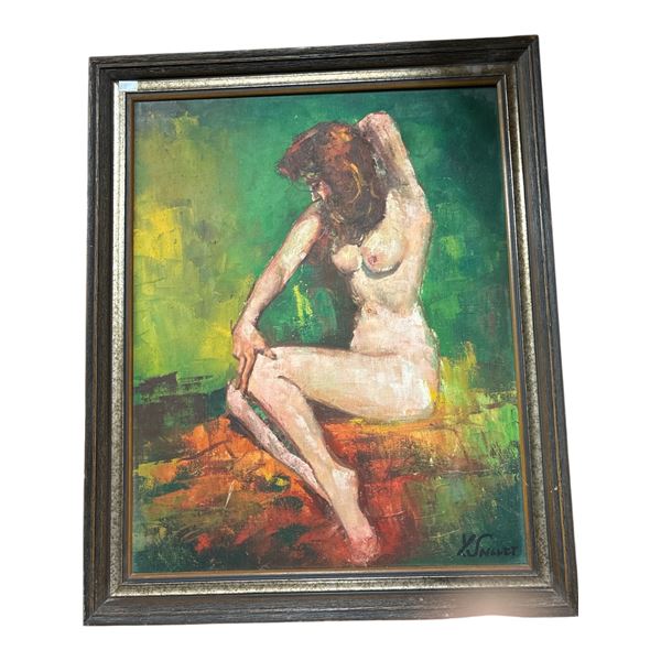 Nude Oil  Paainting on Canvas Signed Y. Snanet 19x23"