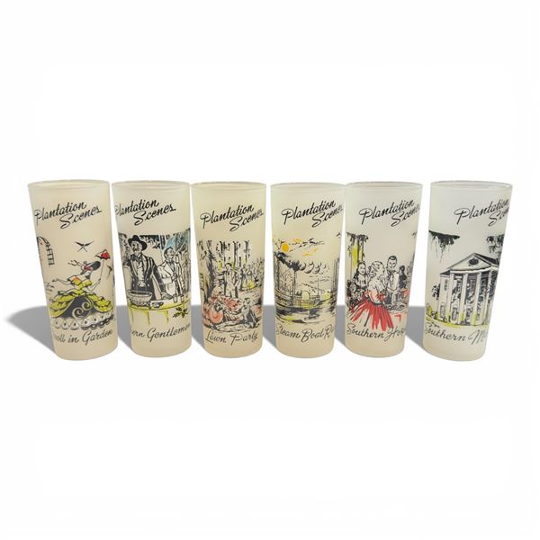 Set of Six Libbey Glass Plantation Scenes Highball Glasses 12-OZ