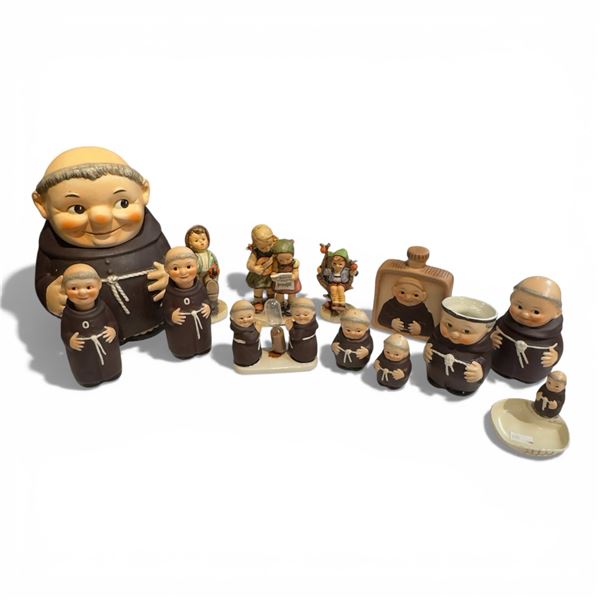 Large Collection of Goebel Friar Tuck Monk Tableware Tallest 10-Inch & 3 Hummels