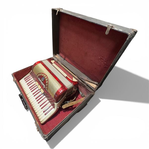 Vintage Cellini Accordion 41-Key Red & White Traditional Design