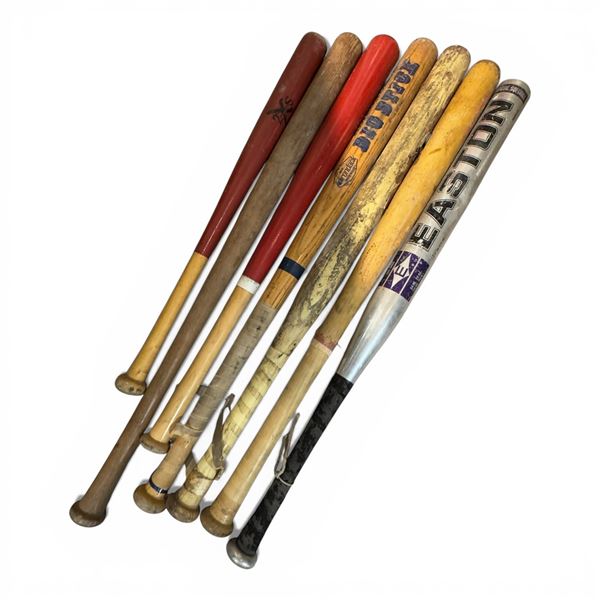 Brass Bucket with 5 Vintage Wooden Baseball Bats