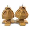 Image 1 : Pair of Folk Art Tramp Art Table Lamps Handcrafted Popsicle Sticks 16-Inch