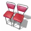 Image 2 : Pair Vintage Mid-Century Red Vinyl & Chrome Bar Stools 38-Inch Tall