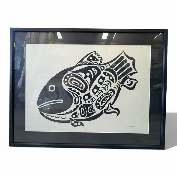 Framed Print 'Salmon Indian Motif Haida' by Charles B Greul 36x28