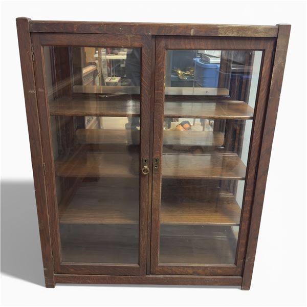 Vintage Mission Style Cabinet Glass Doors 4 Shelves 40x15.5x49-Inch