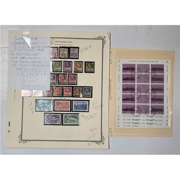 1909 - 1970 Switzerland Stamps on Scott Pages & 5 Mint Souvenir Sheets * List of Scott Numbers Attac