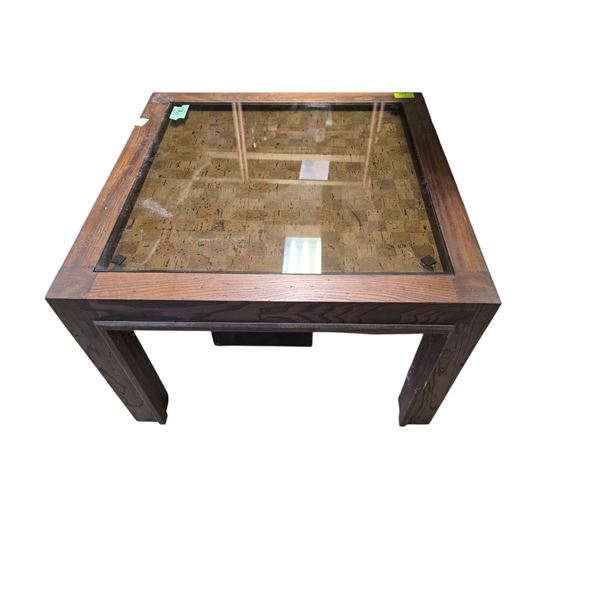 Wood Coffee Table with Glass Top * 28" x 28' x 19" tall * Companion Piece to lot 2217 & lot 2218