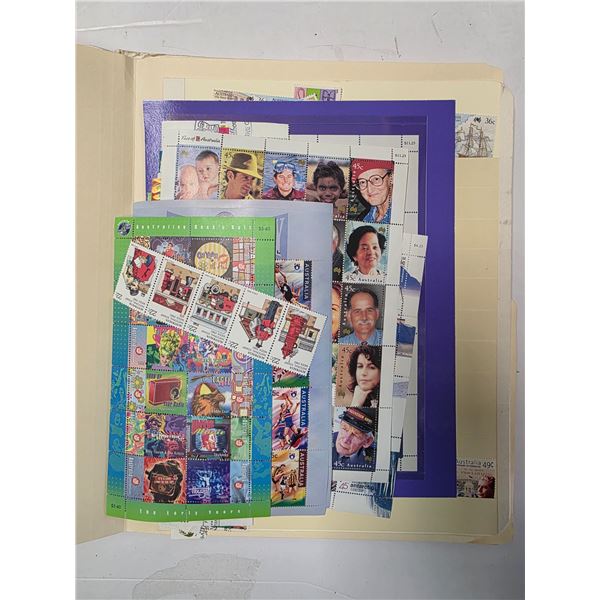 2 Folders of Australian Mint Strips Sheetlets & Blocks Plus Used Single Stamps