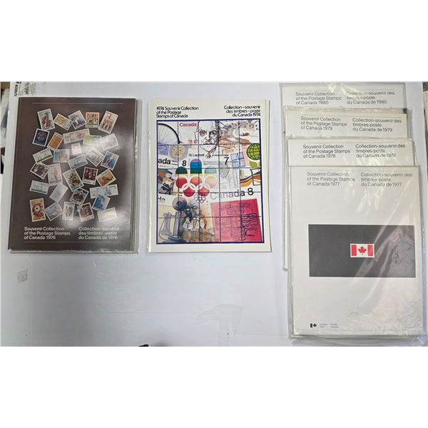 9 Canadian Souvenir Stamp Collections * 1974 (2x),1976, 1977(2x), 1978, 1979, & 1980 (2x) * Majority