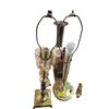 Image 1 : Group of 4 Vintage Lamps, 2 Lamp Shades, Brown Glass Liquor Bottle on Stand and  a 18" Tall Hammered