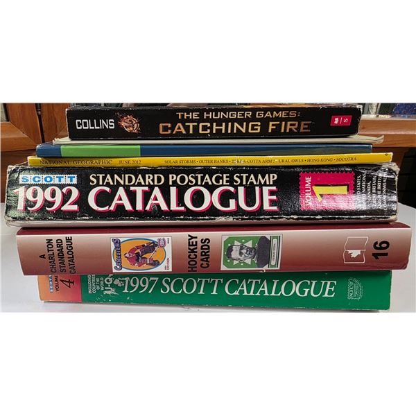 7 Reference Books, Catalogues and a Novel * 1992 & 1997 Scott Catalogue, Hockey Card Catalogue and m