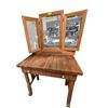 Image 1 : Vintage Wood Vanity Table with Trifold Mirror and Bakelite Handles * Surface of the table is 33" wid
