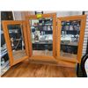 Image 2 : Vintage Wood Vanity Table with Trifold Mirror and Bakelite Handles * Surface of the table is 33" wid