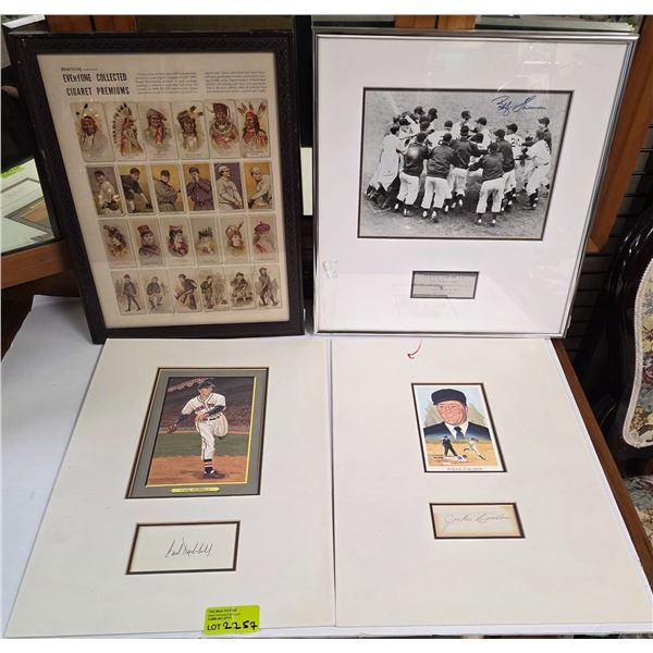 3 Sports Memorabilia with Autographs & 1 Tobacco Card Poster (Jocko Conlan, Carl Hubbel, and Bobby T