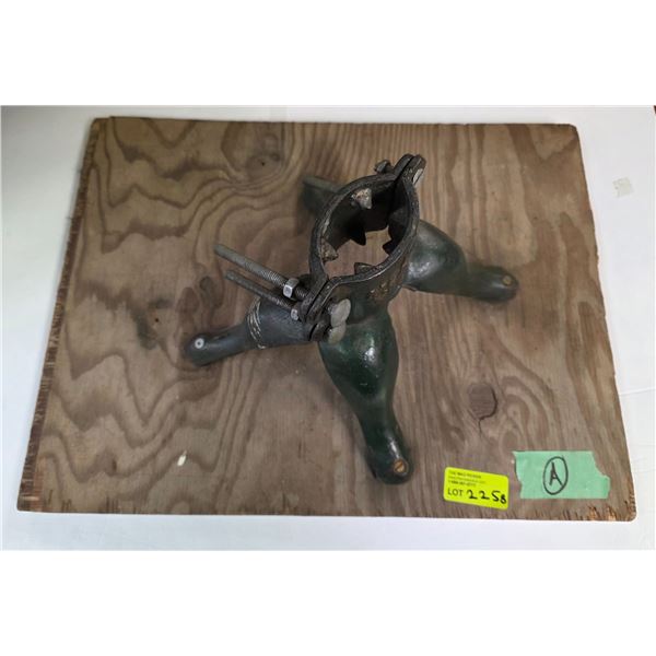 Vintage Cast Metal Christmas Tree Stand  Mounted on a Board