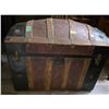Image 2 : Vintage Large Camelback Trunk with Embossed Leather Hump ( 22" x 36" x 27" tall)