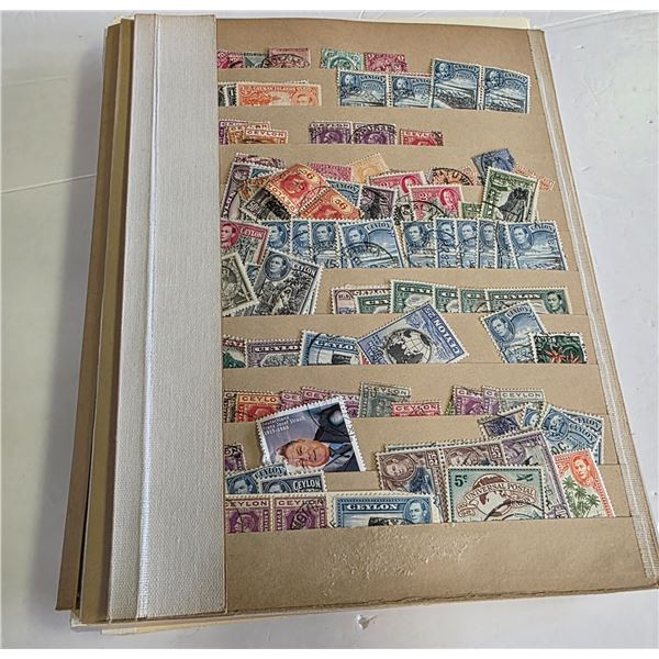 Stack of World Stamps on Sheets * Used * Ceylon, Botswana, Germany and more
