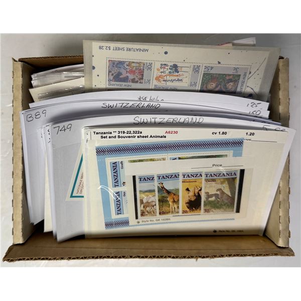 Box of 150 Carded Mint Blocks, Bullseye and Used World Stamps * Tanzania, New Zealand, Great  Britia