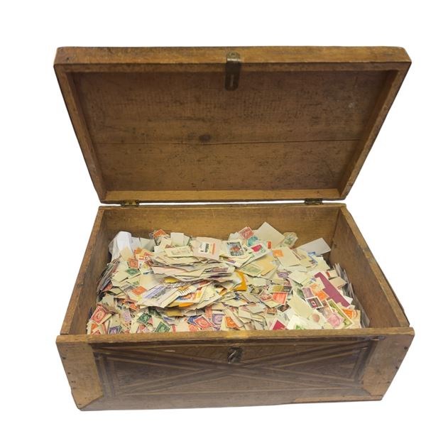 Wood Chest Full of Used World Stamps